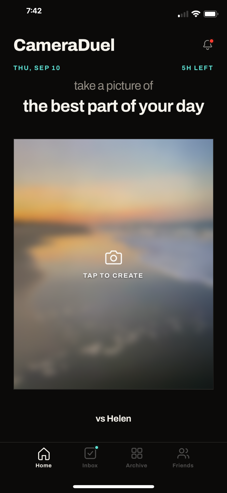 Home screen showing today's Photo of the Day duel